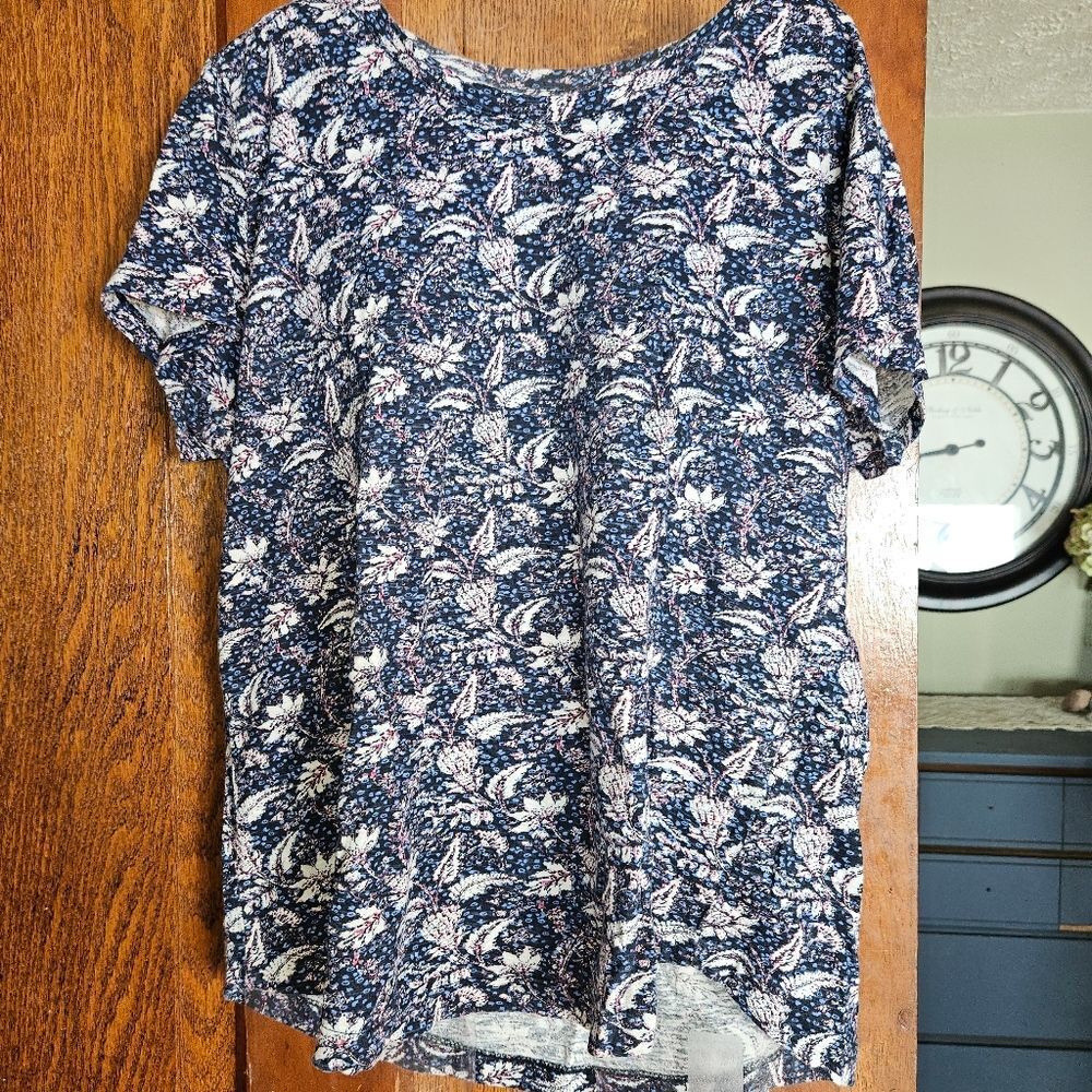 Style & Co‎ Woman's Large Black Floral SS Floral Print Scoop Cotton Shirt